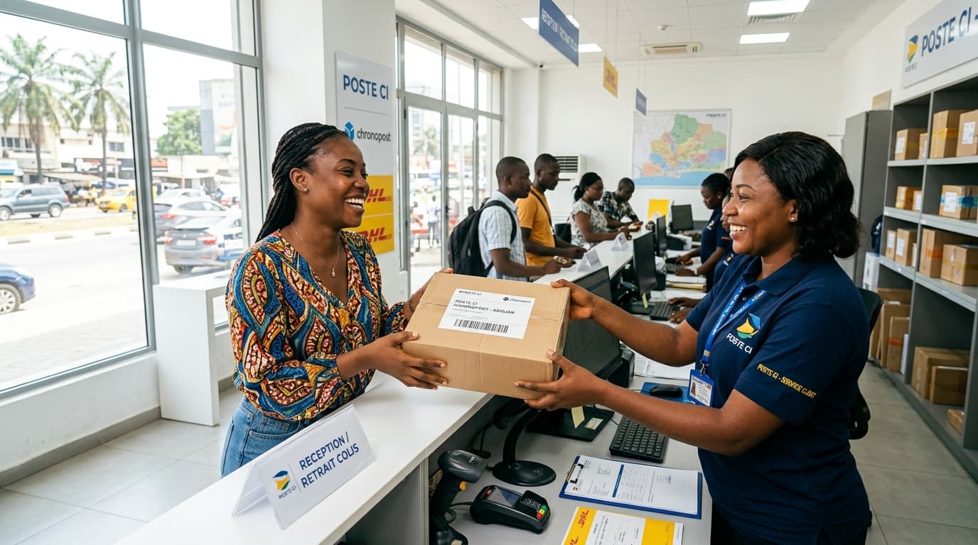Arrivée et remise du colis à l'agence d'Abidjan